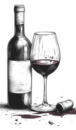 Drawing of wine glass and bottle