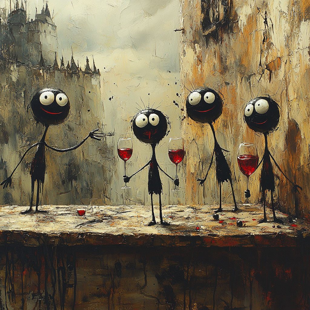 gonsurfn_Several_Cartoonish_stick_figures_drinking_wine_and_fal_d7891b0a-35a5-46b1-af52-874484fc6851 Cartoon Wine Bottle