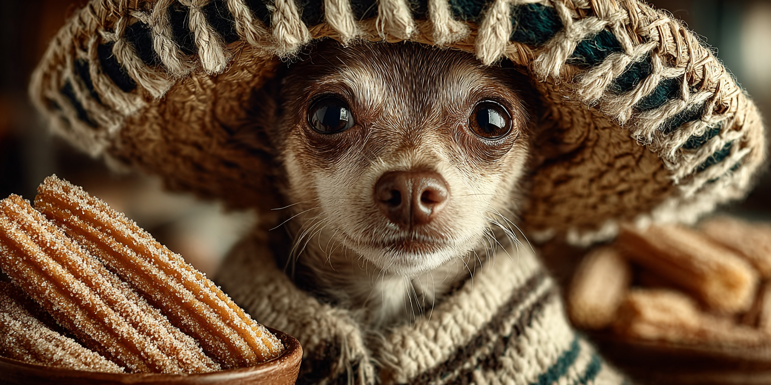 chihuahua with hat and churros