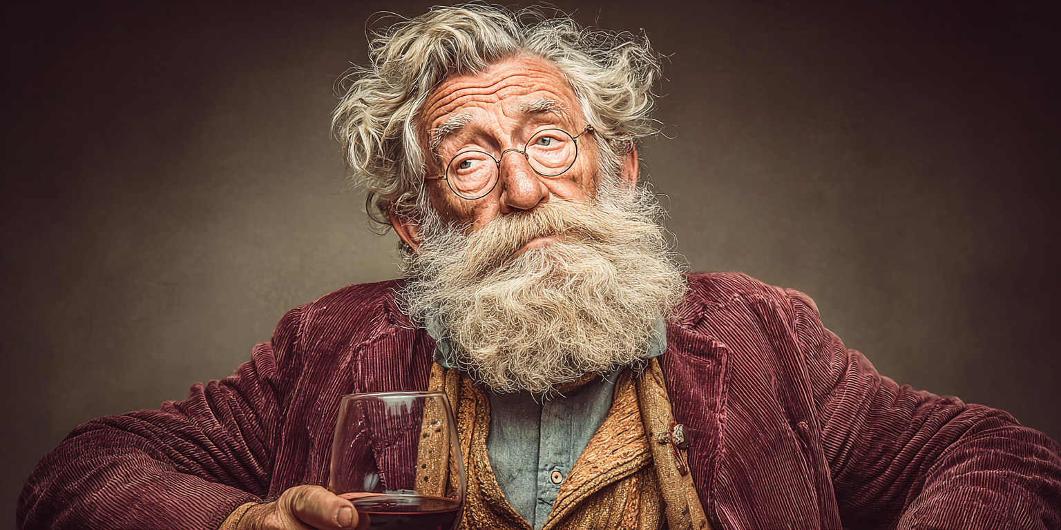 an old man with a glass of wine